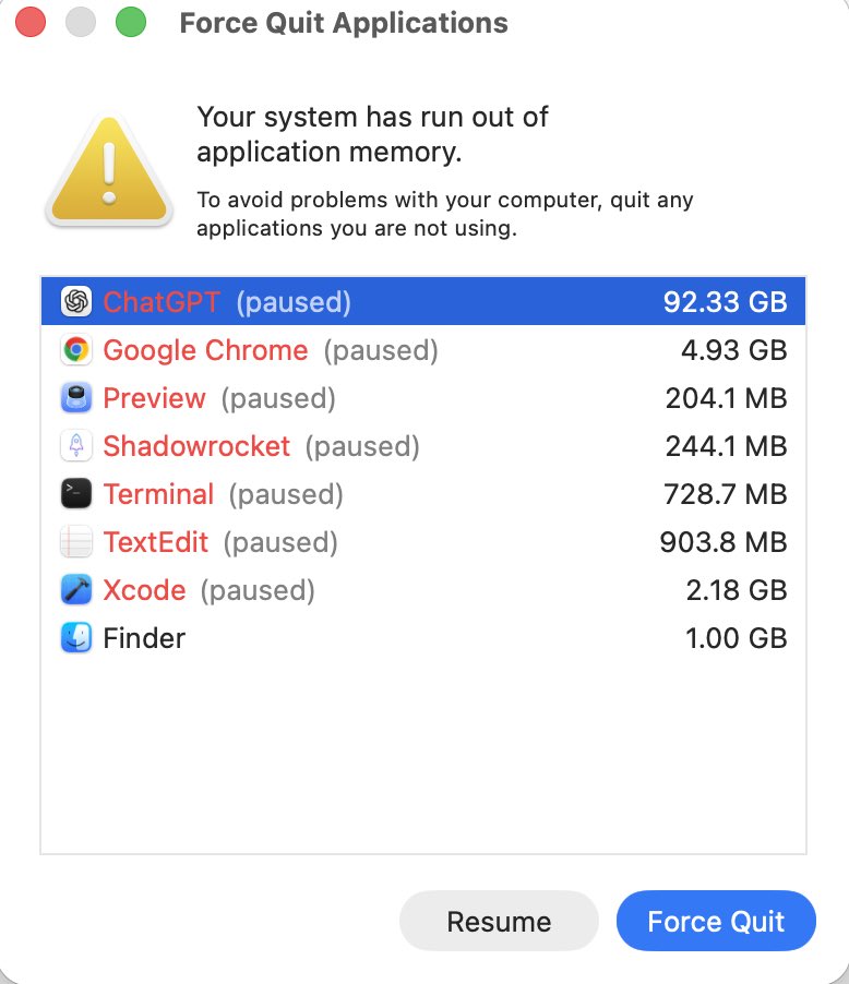 macOS 应用程序内存不足