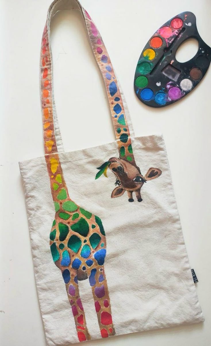Hand-painted Giraffe Tote Bag