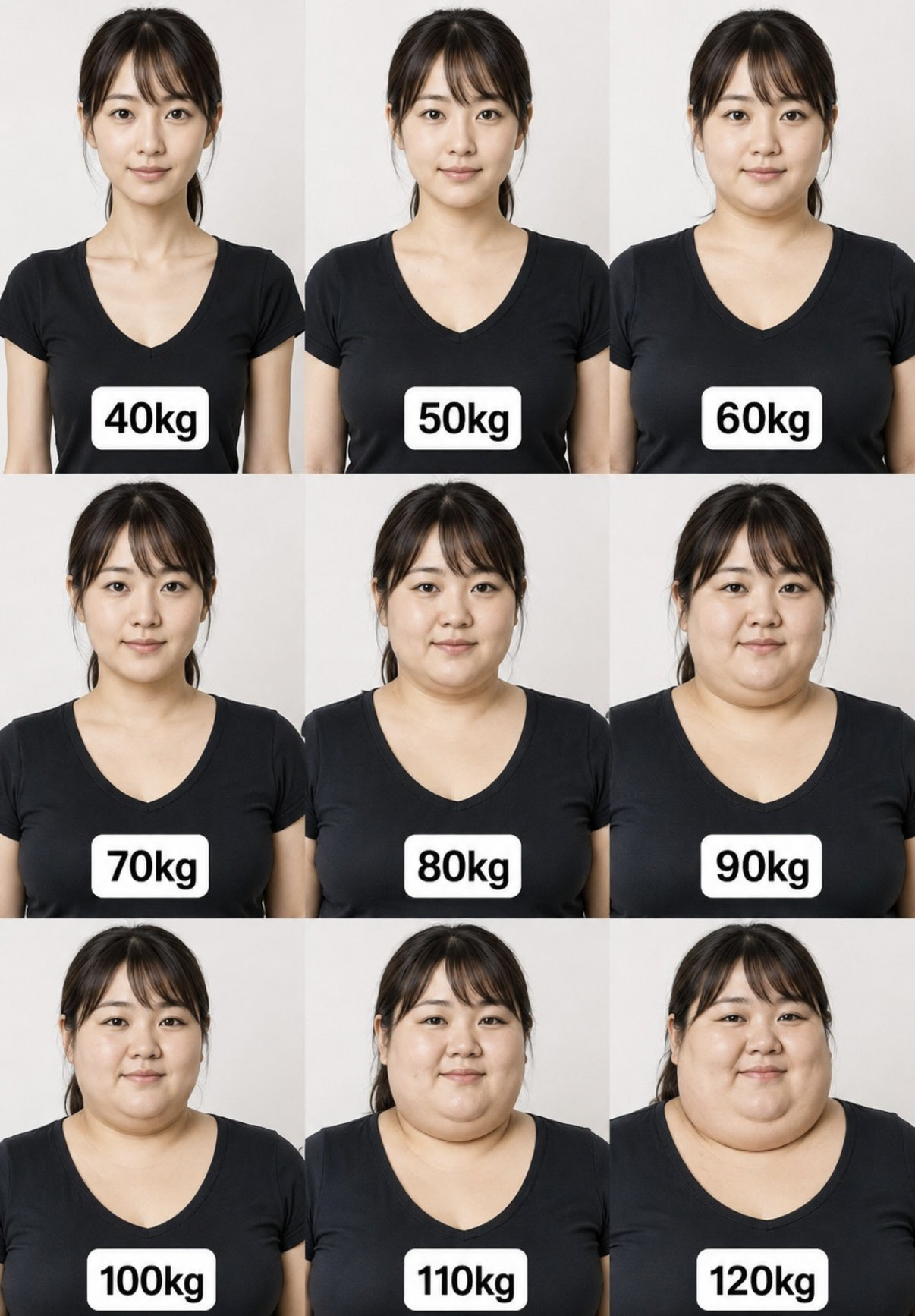 不同体重下的女性形象对比