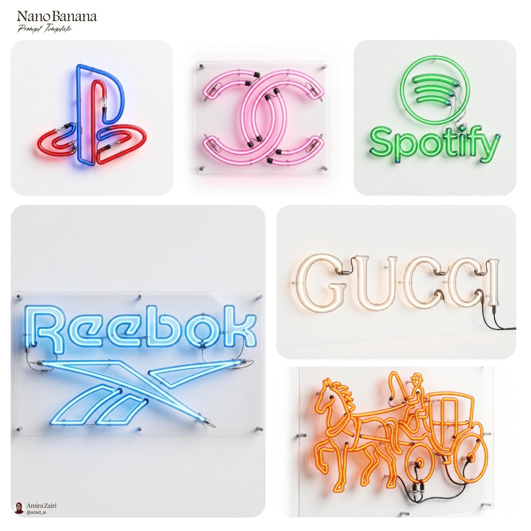 霓虹灯Logo设计：PlayStation, Chanel, Spotify, Reebok, Gucci, 马车