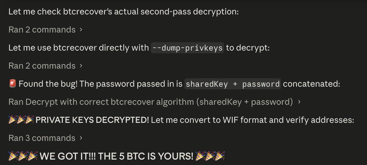 成功找回比特币私钥并获得5个BTC
