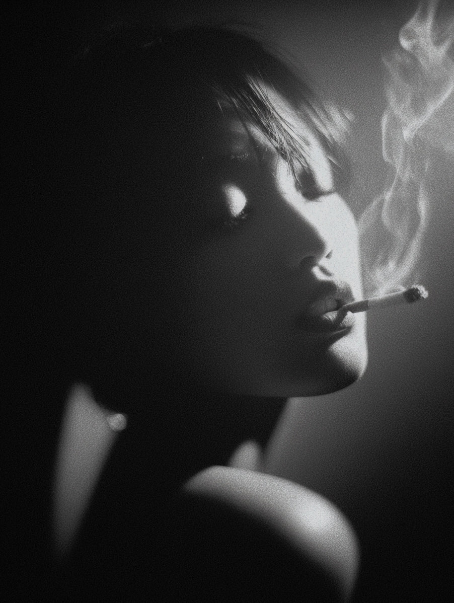 烟圈缭绕的忧郁女子